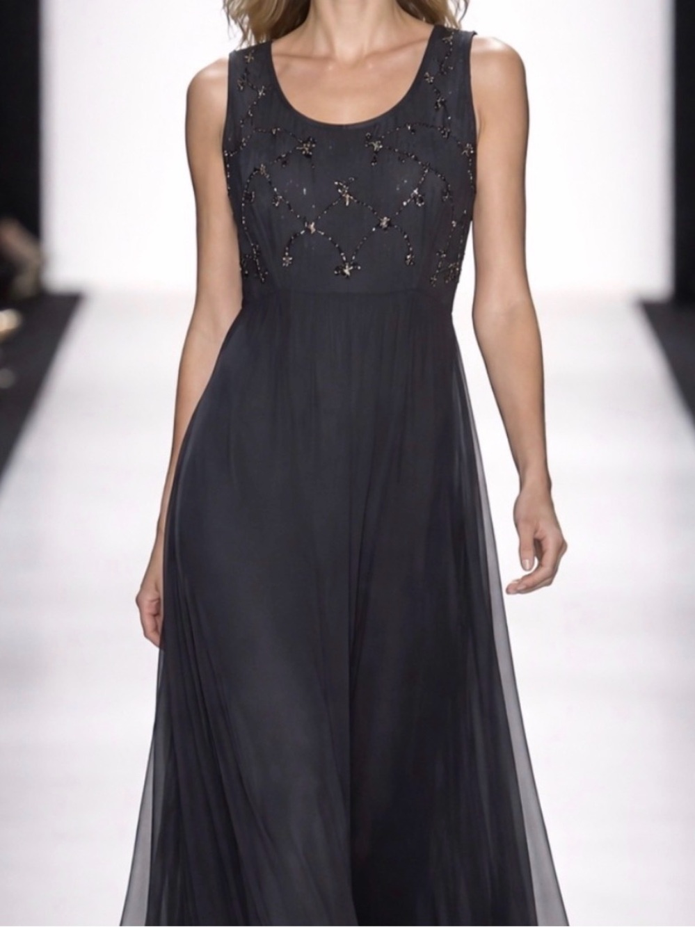 Vintage Mezanole Sleeveless Elegant Black Beaded Sheer Formal Dress